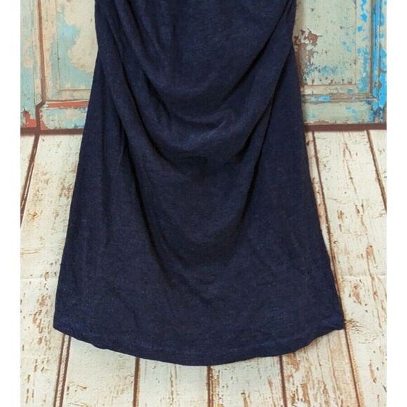 Lanston Womens Size Medium Navy Short Sleeve V-Neck Ruched Midi T-Shirt Dress - Picture 3 of 10